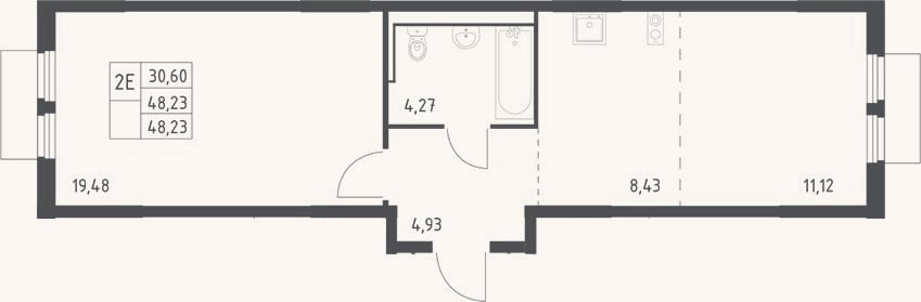 Планировка: 2-к, 48,2 м²