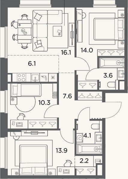 Планировка: 4+ к, 77,9 м²
