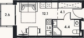 Планировка: Студия, 21,6 м²