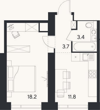 Планировка: 1-к, 37,1 м²
