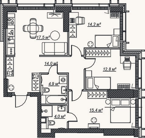 Планировка: 4+ к, 82,8 м²