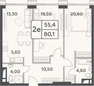 Планировка: 3-к, 80,1 м²