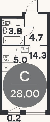 Планировка: Студия, 27,8 м²