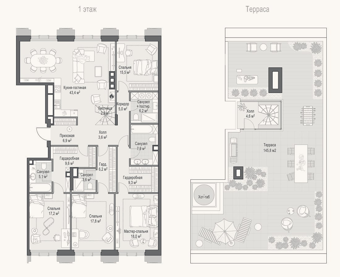 Планировка: 4+ к, 178 м²