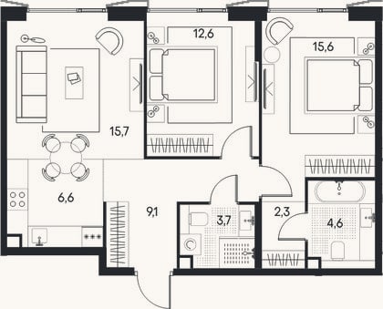 Планировка: 3-к, 70,2 м²