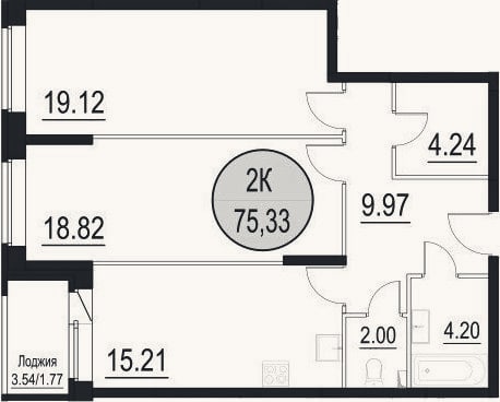 Планировка: 3-к, 75 м²