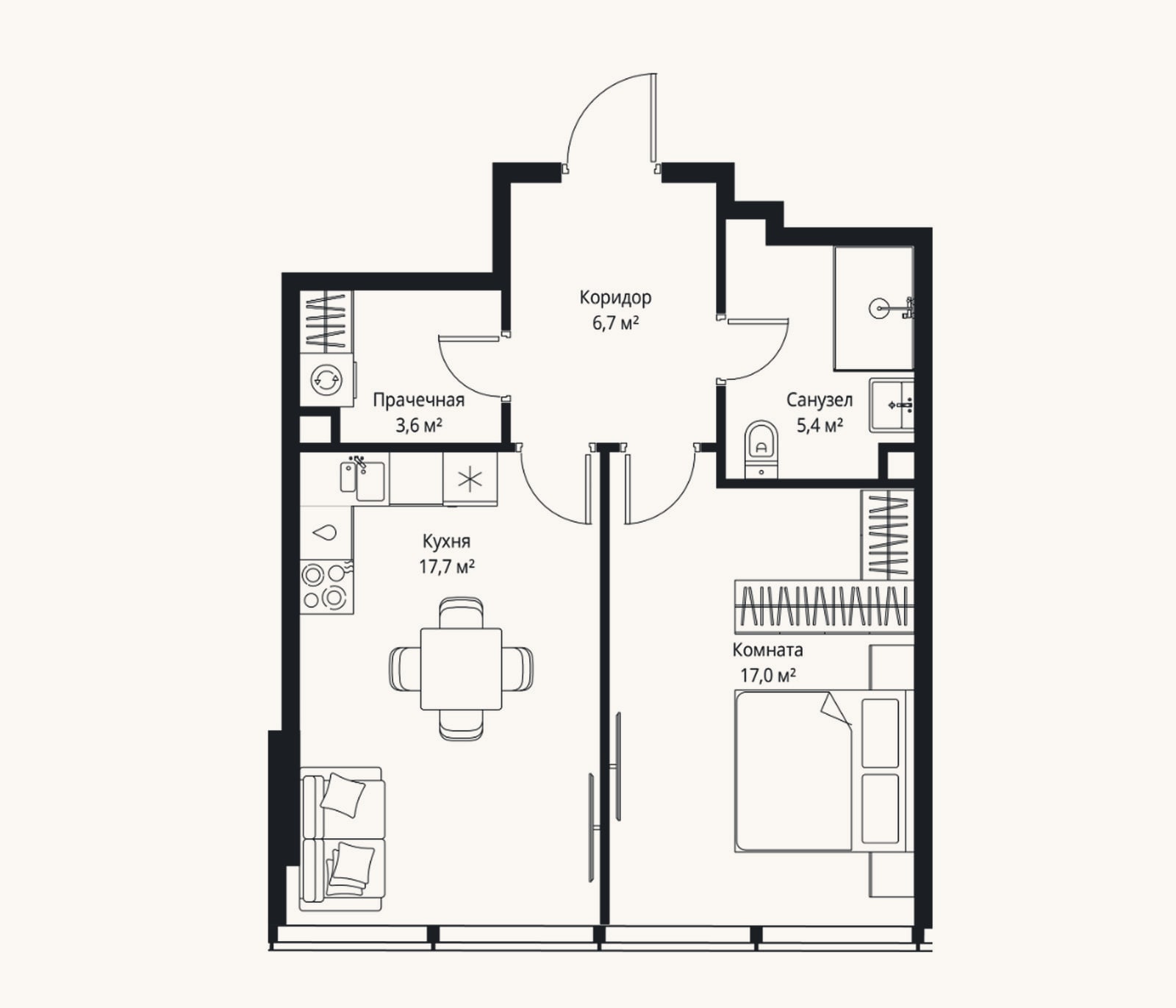 Планировка: 2-к, 50,4 м²