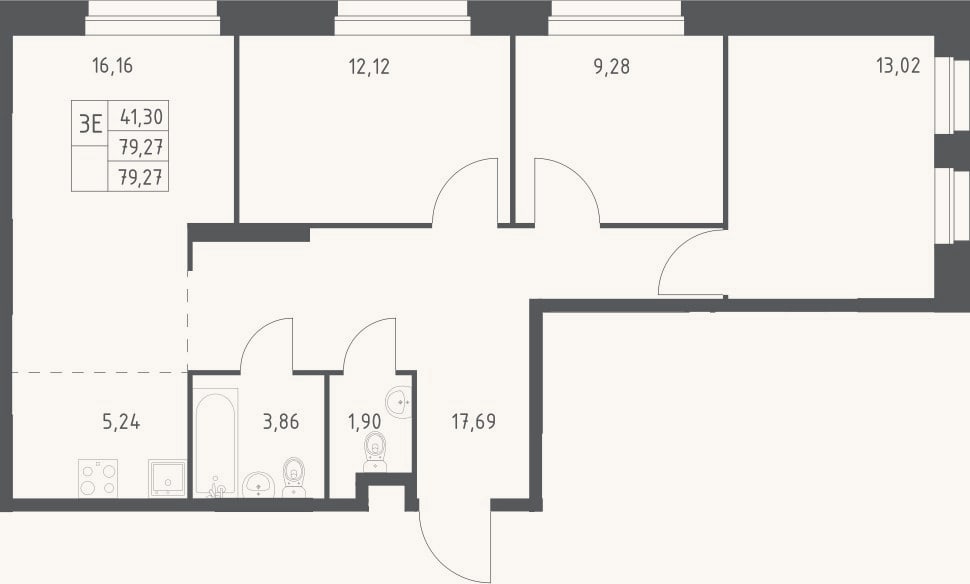 Планировка: 4+ к, 79,3 м²