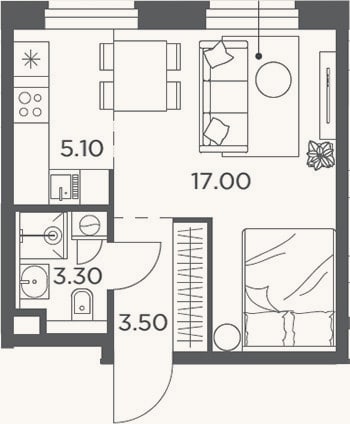 Планировка: Студия, 28,9 м²