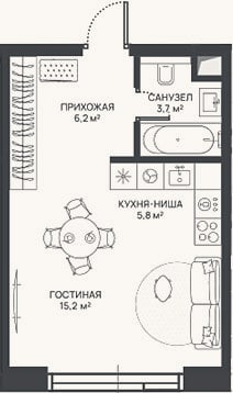 Планировка: Студия, 30,9 м²