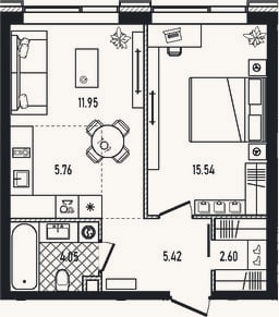 Планировка: 2-к, 45,3 м²