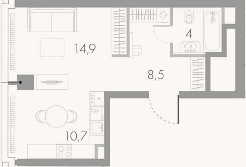 Планировка: Студия, 38,1 м²