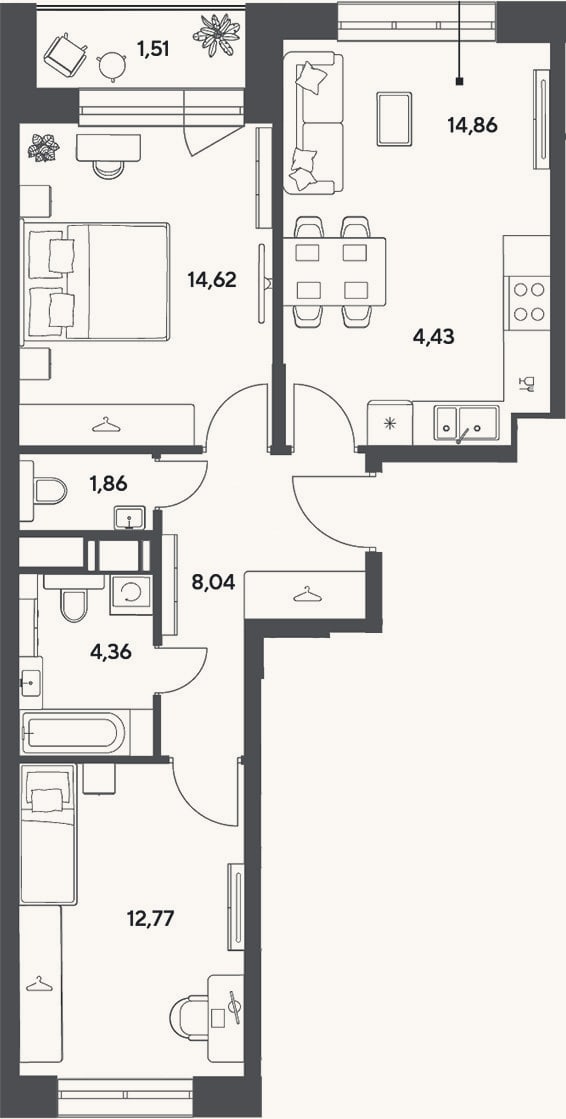 Планировка: 3-к, 60,9 м²