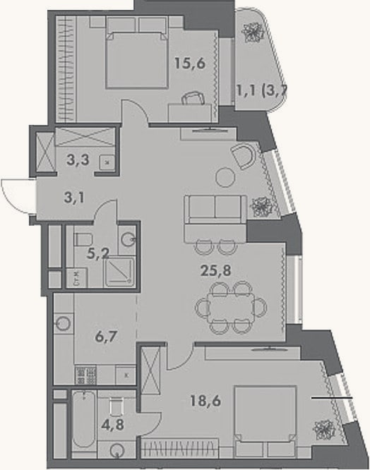 Планировка: 3-к, 83,1 м²
