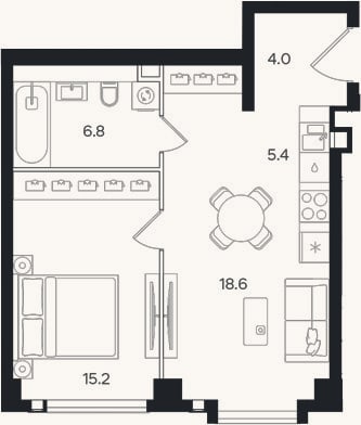 Планировка: 2-к, 50 м²