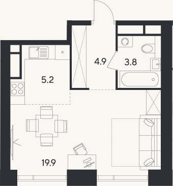 Планировка: Студия, 33,8 м²