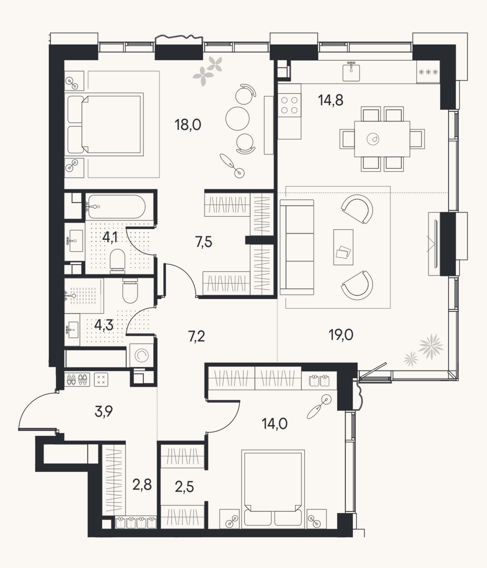 Планировка: 3-к, 98,1 м²