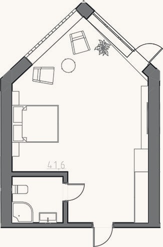 Планировка: Студия, 40 м²