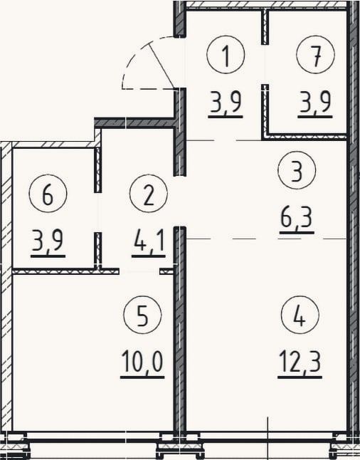 Планировка: 1-к, 44,4 м²