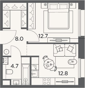Планировка: 1-к, 38,2 м²