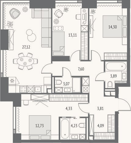 Планировка: 4+ к, 98,3 м²