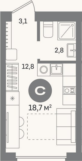 Планировка: Студия, 18,7 м²