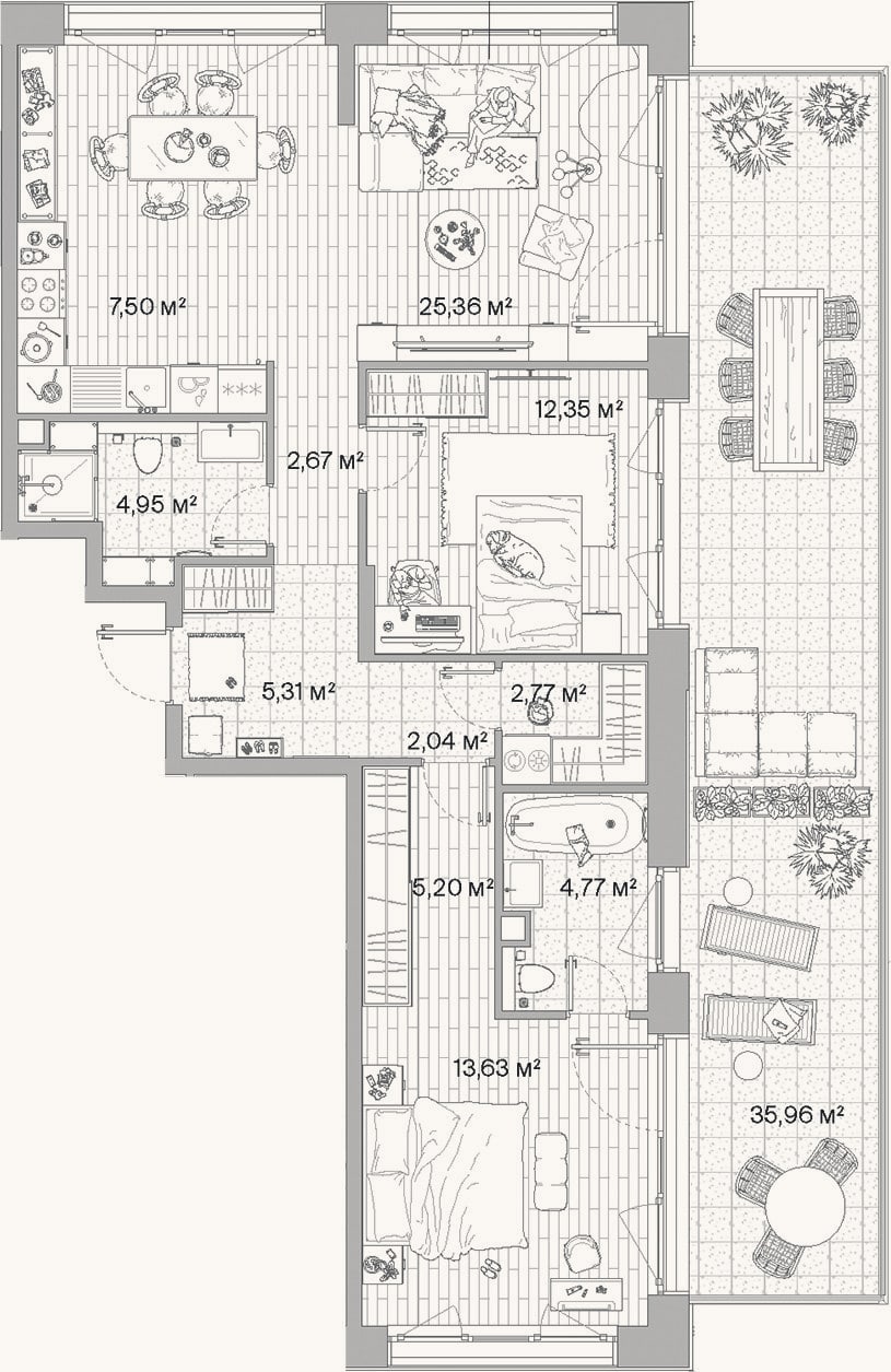 Планировка: 3-к, 86,6 м²