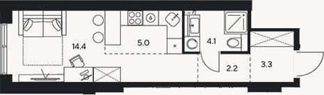 Планировка: Студия, 29 м²