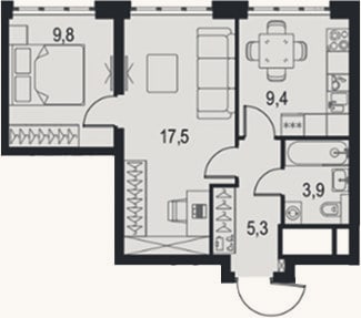 Планировка: 2-к, 45,9 м²