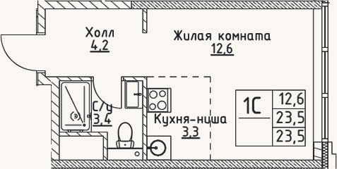 Планировка: Студия, 23,5 м²