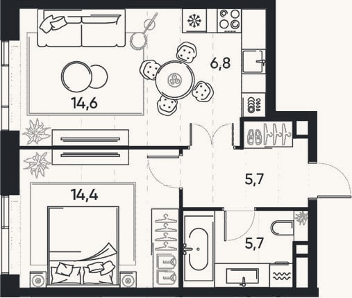 Планировка: 2-к, 47,2 м²