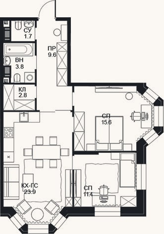 Планировка: 2-к, 68,7 м²