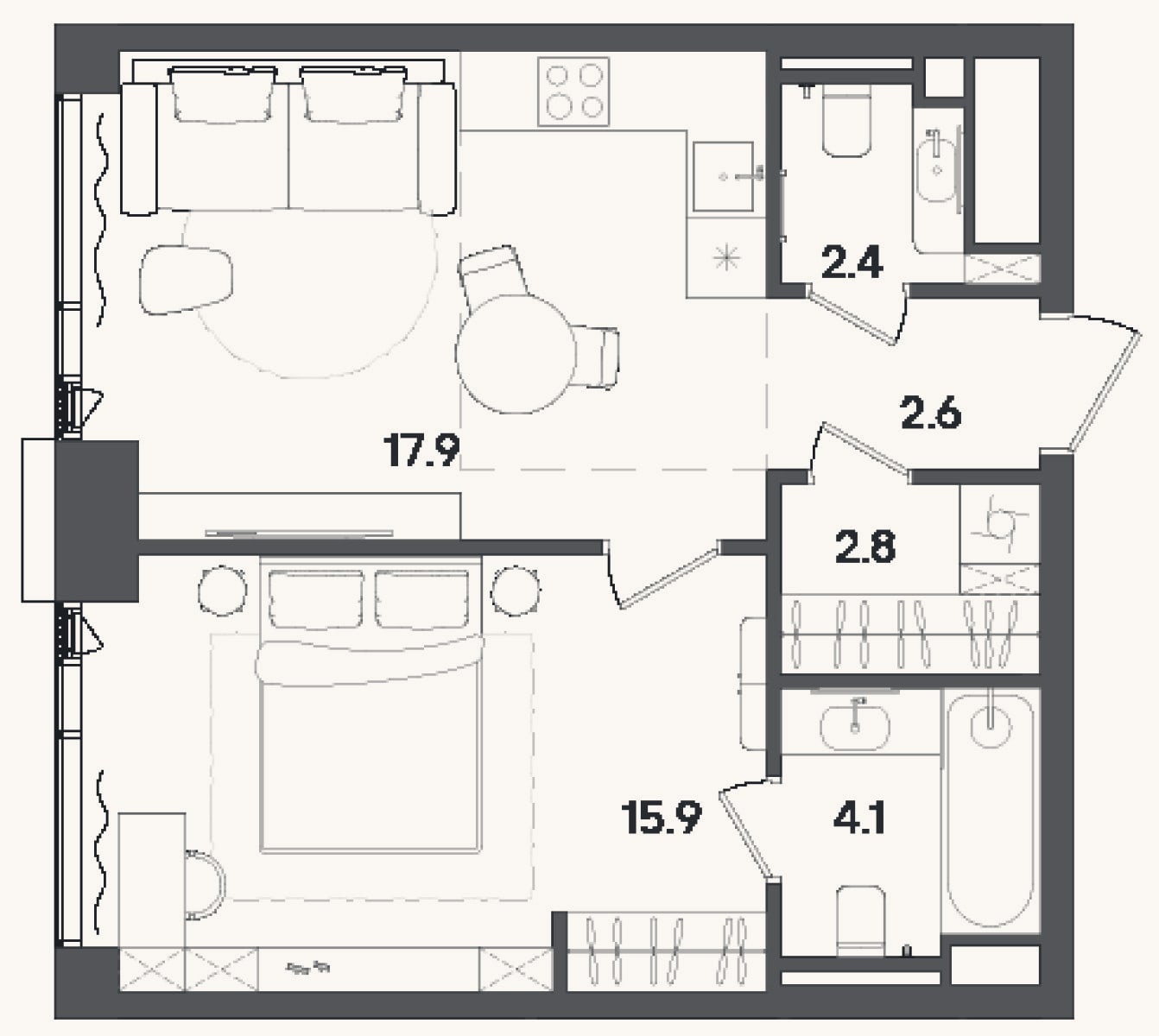 Планировка: 2-к, 47,1 м²