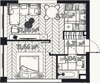 Планировка: 2-к, 37,9 м²