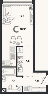Планировка: Студия, 28,3 м²