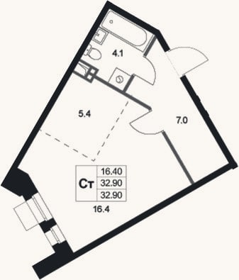 Планировка: Студия, 32,9 м²