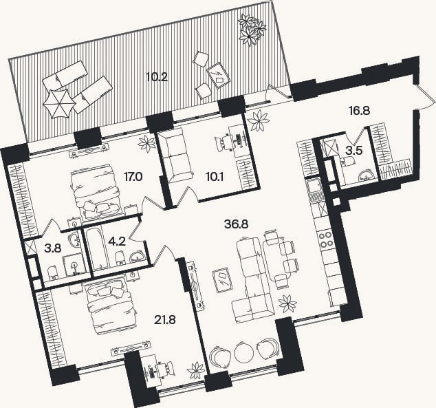 Планировка: 4+ к, 114 м²