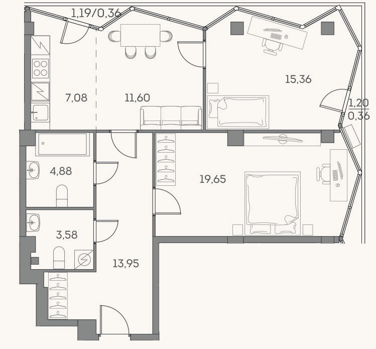 Планировка: 3-к, 76,1 м²