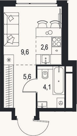 Планировка: Студия, 21,9 м²