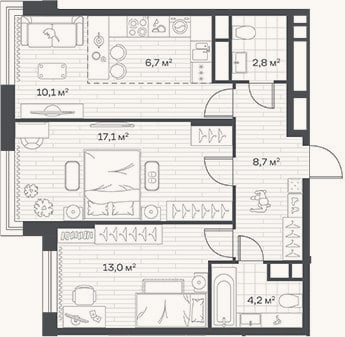 Планировка: 3-к, 62,6 м²