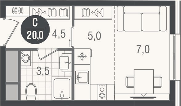 Планировка: Студия, 20 м²