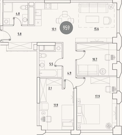 Планировка: 4+ к, 91,3 м²