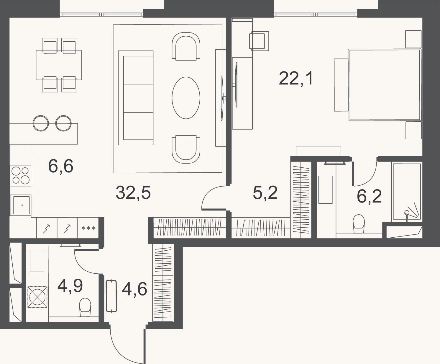 Планировка: 2-к, 82,1 м²