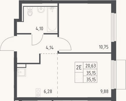 Планировка: 2-к, 35,2 м²