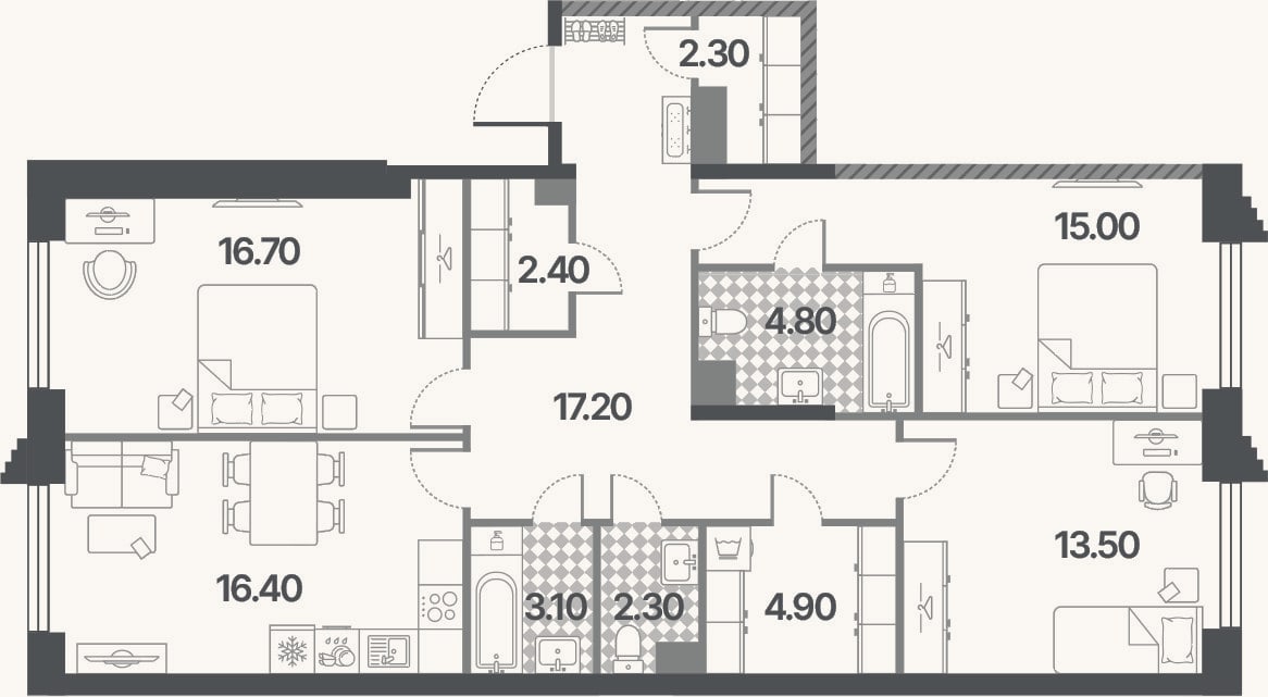 Планировка: 4+ к, 98,6 м²