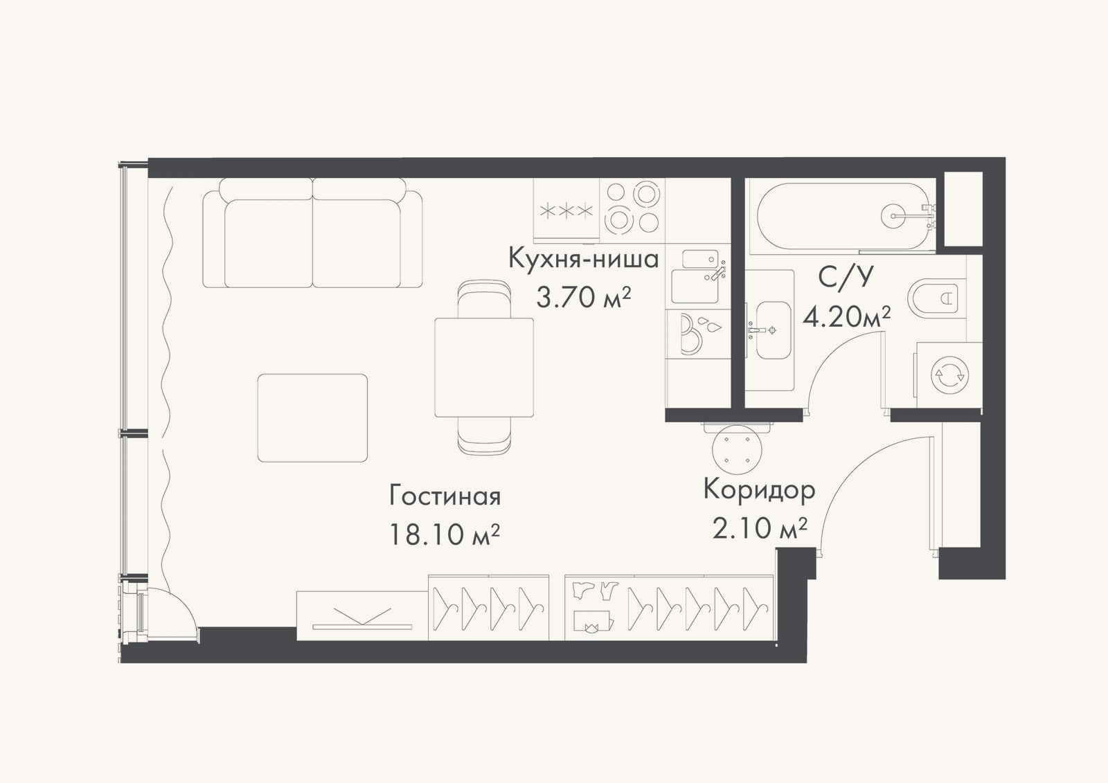 Планировка: Студия, 28,1 м²