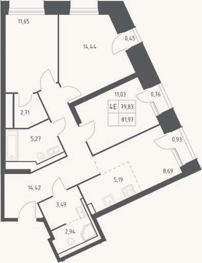 Планировка: 4+ к, 79,8 м²
