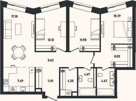 Планировка: 4+ к, 95,2 м²