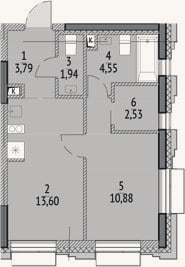 Планировка: 1-к, 37,3 м²