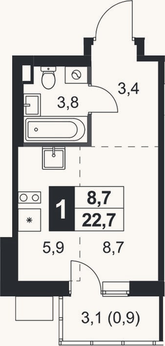 Планировка: Студия, 21,8 м²